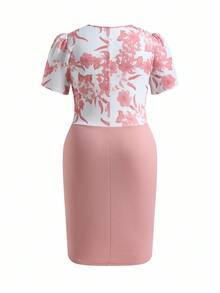 Ellevyn Rochie elegantă de petrecere, mărime plus, cu imprimeu floral, petice, mâneci bufante, mulată, 2 în 1, ținută de Ziua Îndrăgostiților, Rochie de femeie, Rochii western pentru femei, Rochie de Paște pentru femei, Ținute elegante pentru femei, Rochii formale pentru femei