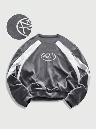 Street Life Maglietta a girocollo con dettagli ricamati, stile casual da uomo, manica lunga, adatta per l'autunno/inverno