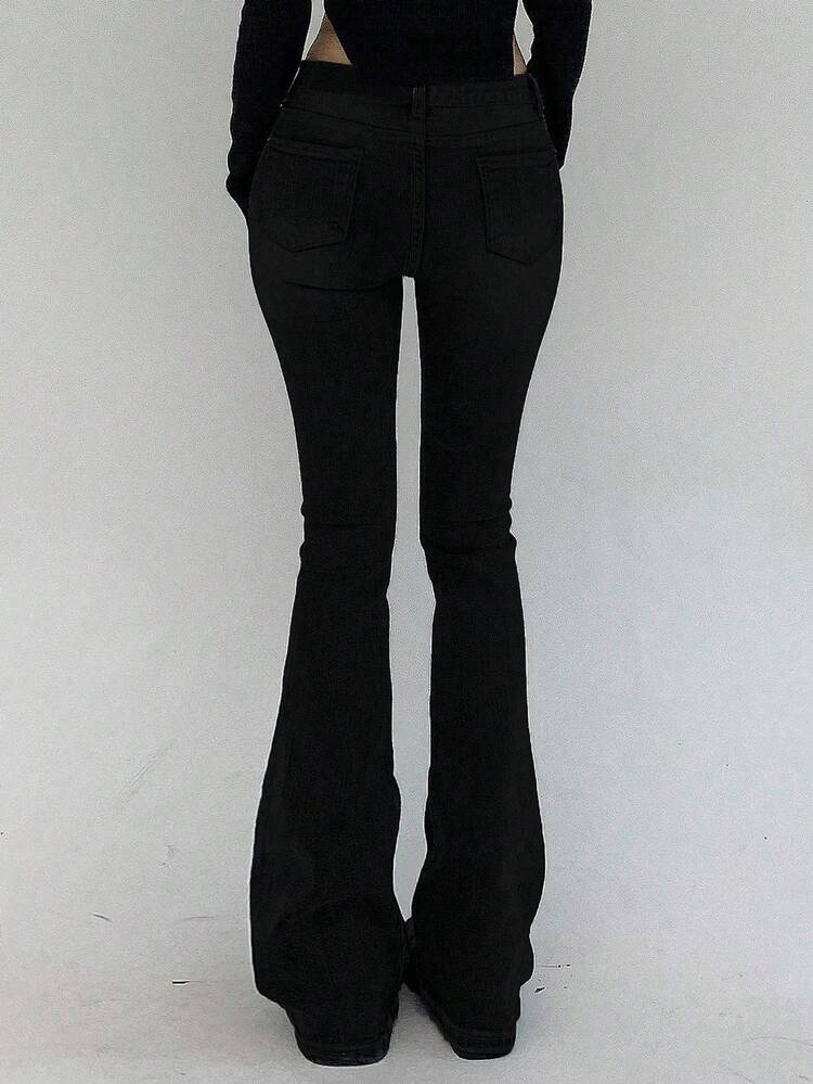 Women's Slim Fit Low Waist Flare Leg Long Denim Jeans