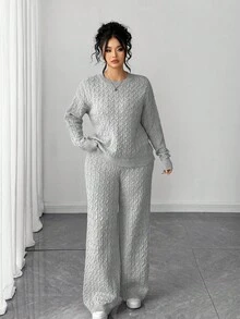 Elenzga Women's Simple Stylish Long Sleeve Button Long Pants Sweater Set, Plus Size Outfits For Autumn/Winter