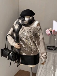Flirla เสื้อสเวตเตอร์สวมหัวไซส์ใหญ่ - สีกากี - ดู 3