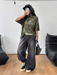 Coolane Women's All-Season Concert Rave Streetwear Vintage Concert Music Festival Y2K Diamond Pattern Sparkly Long Tees - Army Green - View 3