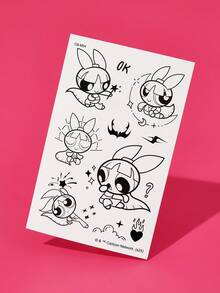 THE POWERPUFF GIRLS X SHEIN FanGlow Blossom 1pc Herbal Juice Semi Permanent Tattoo Sticker That Does Not Fade Or Reflect For 14 Days, Suitable For Shoulder, Neck, Collarbone, Arm, Body Art Tattoo Sticker