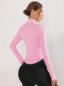 SHEIN Sovereign Charm Chaqueta deportiva ajustada de manga larga con cremallera y unicolor para mujer