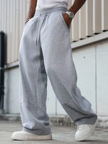 Major Grit Men's Solid Color Drawstring Waist Pockets Wide Leg Loose Casual Sweatpants - Light Grey - View 5