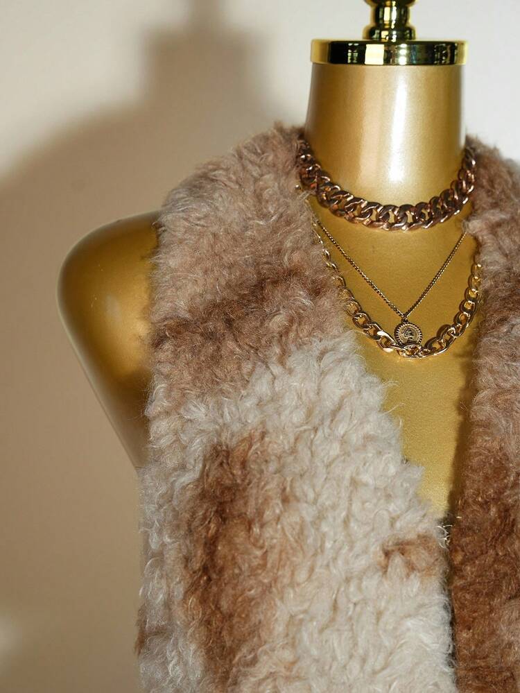 Mistrie Women's Tie-Dye Faux Fur Halter Sexy Crop Top, Autumn/Winter - Brown - View 4