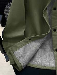 SHEIN Tween Boys' Casual Korean Style Cute Chest Patch Pocket Thermal Lined Woven Jacket Fall Winter - Army Green - View 6