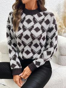 SHEIN LUNE Women's Casual Loose Fit Pullover Sweater With All-Over Pattern, Autumn/Winter - Multicolor - View 4