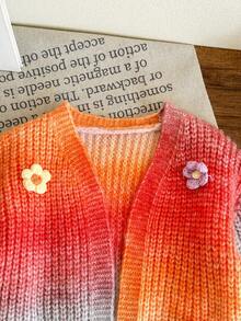 SHEIN LMoss Kids Cardigan ample décontracté avec fleurs 3D blocs de couleurs pour jeune fille, vêtements d'automne et d'hiver pour fille - Multicolore - Voir 3