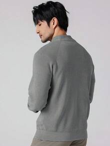 Manfinity Homme Plus Size Men's Solid Color Minimalist Casual Half Zip Long Sleeve Sweater, Fall Winter
