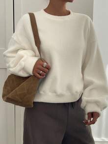 Livesso 女士宽松商务休闲简约保暖内衬厚款运动衫，秋冬 - 米色 - 查看 8