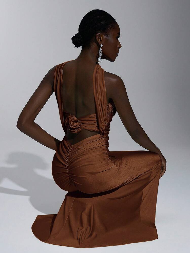 Elitara Elegante, romántico, sexy, minimalista, de punto, elástico, sin tirantes, sin espalda, ajustado, de moda, estilo influyente, adecuado para vacaciones, fiestas de cumpleaños, bodas, vestidos de dama de honor - Marrón - Añade 3