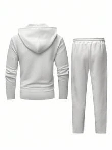 Manfinity Homme Herren Set aus einfarbigem Kapuzenpullover mit Kordelzug aus weißem Strukturstoff und Jogginghose, Herbstkleidung - Weiss - Übersicht 2
