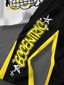 SHEIN 2 Stücke Baby Jungen Lässig Cartoon Muster Kurzarm Top und weite Hose Strick Set, geeignet für den Sommer