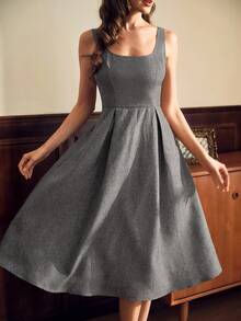 Vintamour 方领无袖吊带连衣裙 A字裙和长袖短夹克