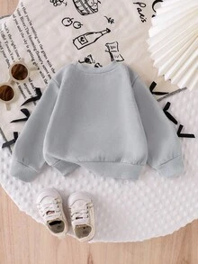 SHEIN Áo nỉ dài tay in nơ màu xám thường ngày cho bé gái, dễ thương và thời trang cho mùa thu - Xám - Xem 2