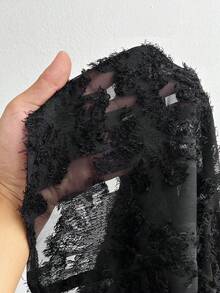 Elenzga Áo cánh ren bó sát cổ chữ V tương phản thời trang xuân/hè cho nữ - màu đen - Xem 7