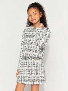 Radiana Conjunto de chaqueta de manga larga y minifalda ajustado de estilo urbano elegante para niñas preadolescentes, NOVA Shop