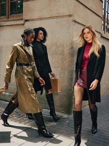 Maija 女士秋季撞色翻领长袖双排扣PU皮长款风衣，外出 - 軍綠色 - 查看 7