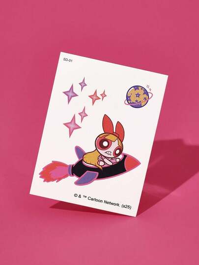 FanGlow THE POWERPUFF GIRLS X SHEIN Blossom 1pc Colorful Cartoon Tattoo Sticker Suitable For Shoulder, Neck, Clavicle, Arm, Body Art, Temporary Waterproof Simulation Tattoo Sticker