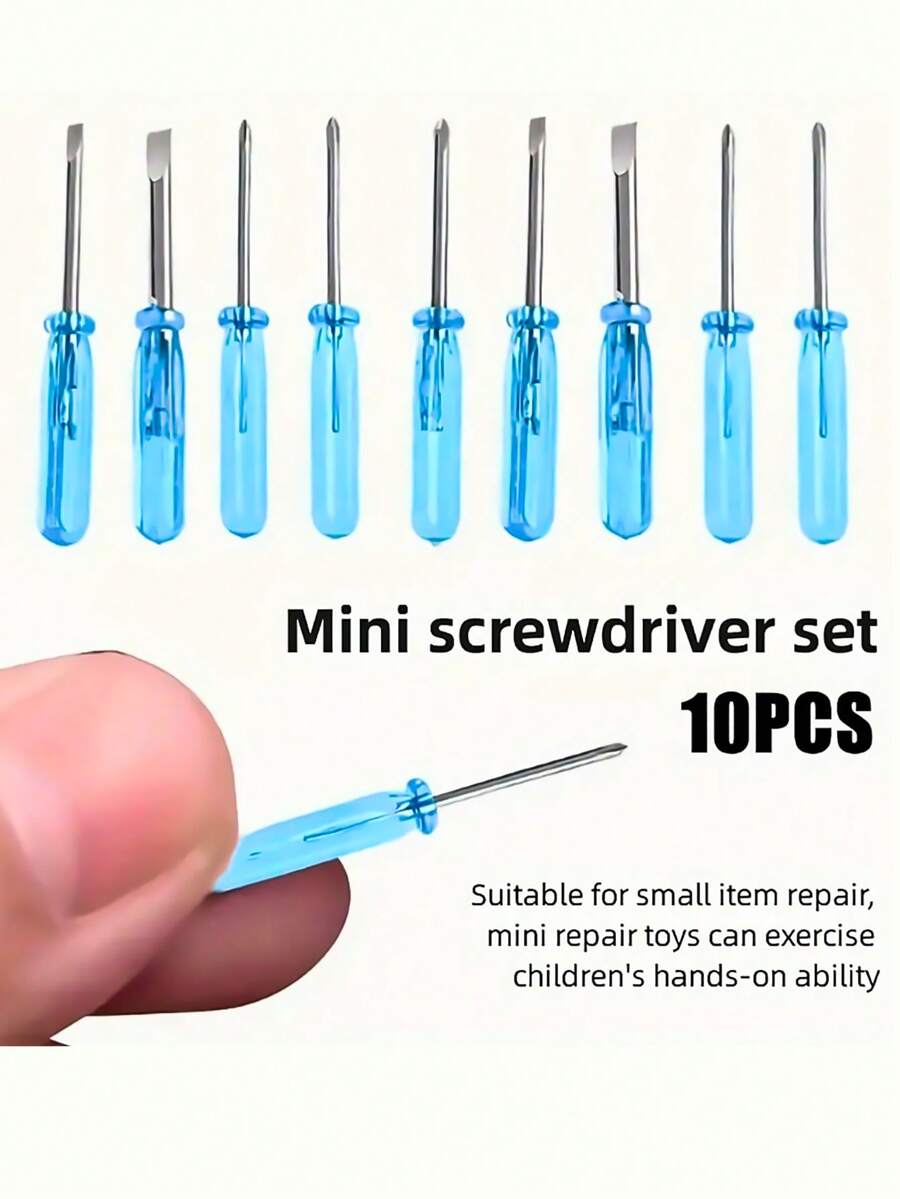 10pcs Blue Mini Screwdriver Set, Toy 2mm Cross Word Repair Tool, Suitable For Exercising Hands-On Ability Small Repair Tool, Crystal Screw Tool Halloween, Christmas, Thanksgiving Gift, Tools For Men
