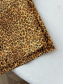 SHEIN Unity 2025显瘦性感豹纹阔腿裤抽绳松紧腰显瘦直筒裤适合日常穿，返校穿 - 橘色 - 查看 4