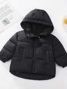 Girls New Cotton Padded Jacket, Thick Hooded Zipper Pocket Design, Unisex Baby Hooded Coat, Korean Style Children Outerwear For Autumn/Winter