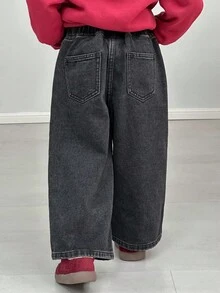 DAZY 幼儿男童宽松直筒牛仔裤，休闲街头风格，秋季 - 黑色 - 查看 7