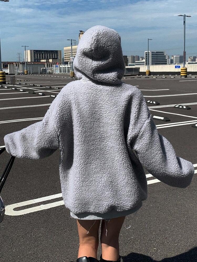 Loose Hooded Thick Lamb Wool Jacket For Women, Casual High-End Outerwear, Winter Women Coats