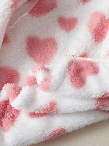 SHEIN 少女可爱毛绒心形图案夹克，秋冬 - 白色 - 查看 6