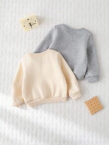 Cozy Pixies 2 件套男婴字母图案针织柔软圆领长袖套头衫套装秋冬 - 卡其色 - 查看 2