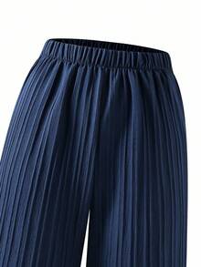 Sparklyn 2 件套青少年女孩休闲装，包括吊带背心和阔腿裤，梭织面料，松紧腰，夏季 - 寶藍色 - 查看 5