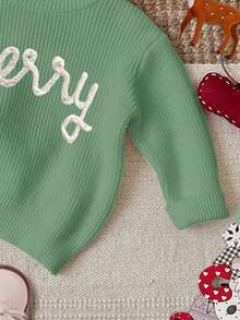 SHEIN Happikins Young Girl Casual Loose Fit Crew Neck Long Sleeve Sweater, Suitable For Autumn/Winter Fall - Green - View 5