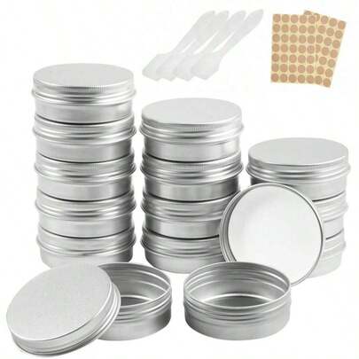 24pcs Aluminum Tin Jar Refillable Containers, Aluminum Tin Cans With Screw Lid And Labels, Refillable Travel Sized Cosmetic Containers Small Tins For Lip Balm, Lotion, Cream, Masks, Mini Candles, Cosmetics