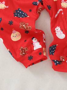 Cozy Pixies جمبسوت قطنية ناعمة مزينة بنقوش الحيوانات الكرتونية وأشكال رجل الزنجبيل والرنة وشجرة الميلاد والرجل الثلجي، بأكمام طويلة، جمبسوت ملابس نوم للأطفال حديثي الولادة في فصل الخريف والشتاء، جمبسوت ملابس نوم عيد الميلاد للأطفال - الأحمر - مشاهدة 7