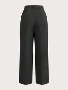 SHEIN EZwear Summer Outfit Solid High Waist Straight Leg Pants - Black - View 2