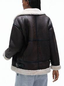 GENKIRA Nouvelle veste de moto en fausse fourrure Maillard pour femmes, manteau en peau de mouton, vêtements d'hiver - Noir - Voir 2