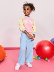 SHEIN 年轻女孩休闲舒适中腰侧袋裤 - 藍色 - 查看 3