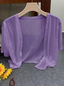INAWLY Áo khoác cardigan mỏng tay ngắn cỡ tiêu chuẩn dành cho nữ khi đi dã ngoại và đi nghỉ - Màu tím - Xem 3
