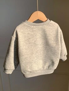 SHEIN Áo nỉ chui đầu giữ ấm cho bé trai, in chữ và hình gấu, thích hợp mặc hàng ngày, hoạt động ngoài trời và thể thao vào mùa thu/đông. - Xám - Xem 2