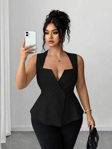 Elenzga Áo khoác cardigan cổ chữ V màu trơn cỡ lớn, kiểu áo cánh thanh lịch và duyên dáng - màu đen - Xem 3