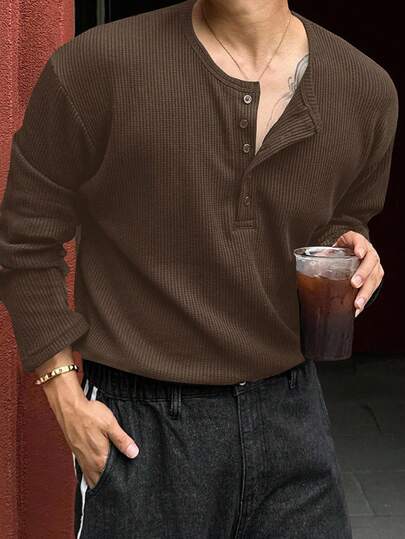 DAZY 男士纹理面料纯色基本款半拉链 T 恤