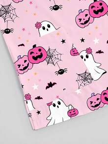 PopScrub Plus Size Halloween Print Short Sleeve Uniform Top - Pink - View 5