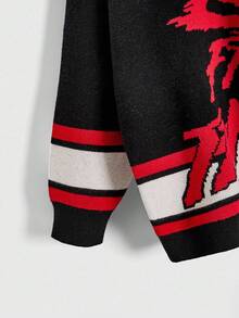 Friday the 13th X ROMWE 万圣节字母面具图案超大毛衣，恐怖氛围 - 黑色 - 查看 3