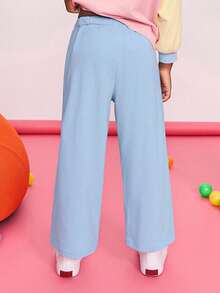 SHEIN 年轻女孩休闲舒适中腰侧袋裤 - 藍色 - 查看 2