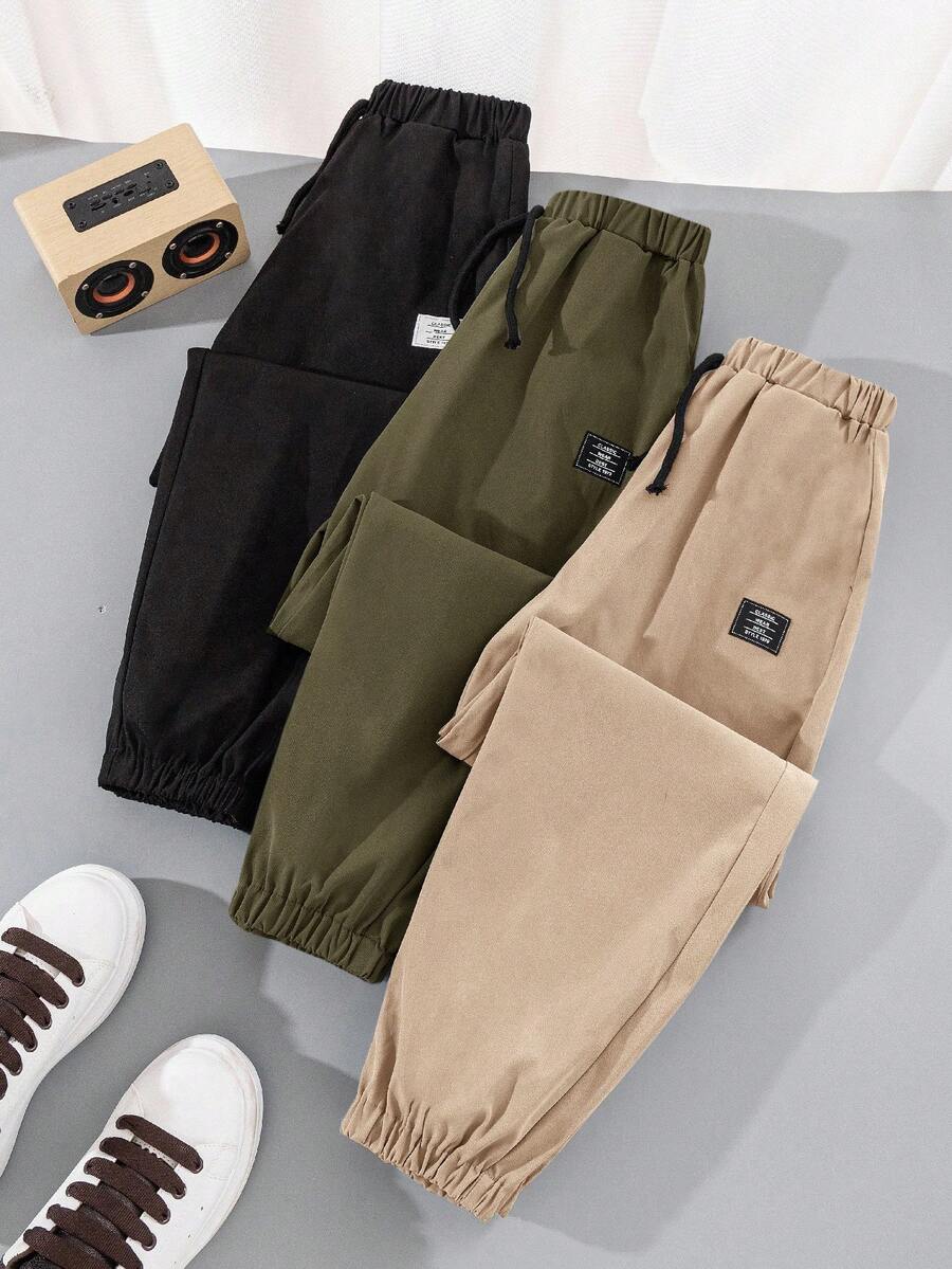 SHEIN 3pcs/Set Loose Casual Solid Color Drawstring Pants For Teen Boys - Army Green - View 1