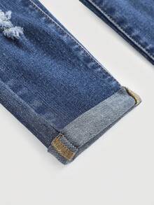 SHEIN Baby Girl Cute Blue Denim Ripped Stretch Skinny Pants,Fall Clothes,Autumn Clothes ,Casual And Fashionable Vacation Outfits Winter - Dark Wash - View 4