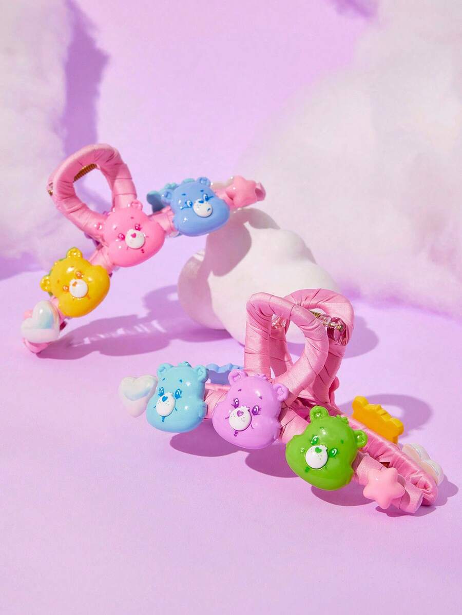 SHEIN X Care Bears 可爱双面 3D 熊形设计发爪，适合女士和女孩，6 只熊 - 彩色 - 查看 1