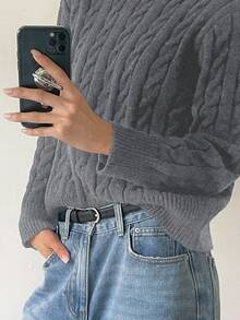 DAZY 女士V领长袖扭纹针织商务休闲毛衣，秋冬