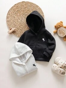 SHEIN 两件套女婴可爱休闲针织连帽夹克，秋冬百搭简约 - 彩色 - 查看 8